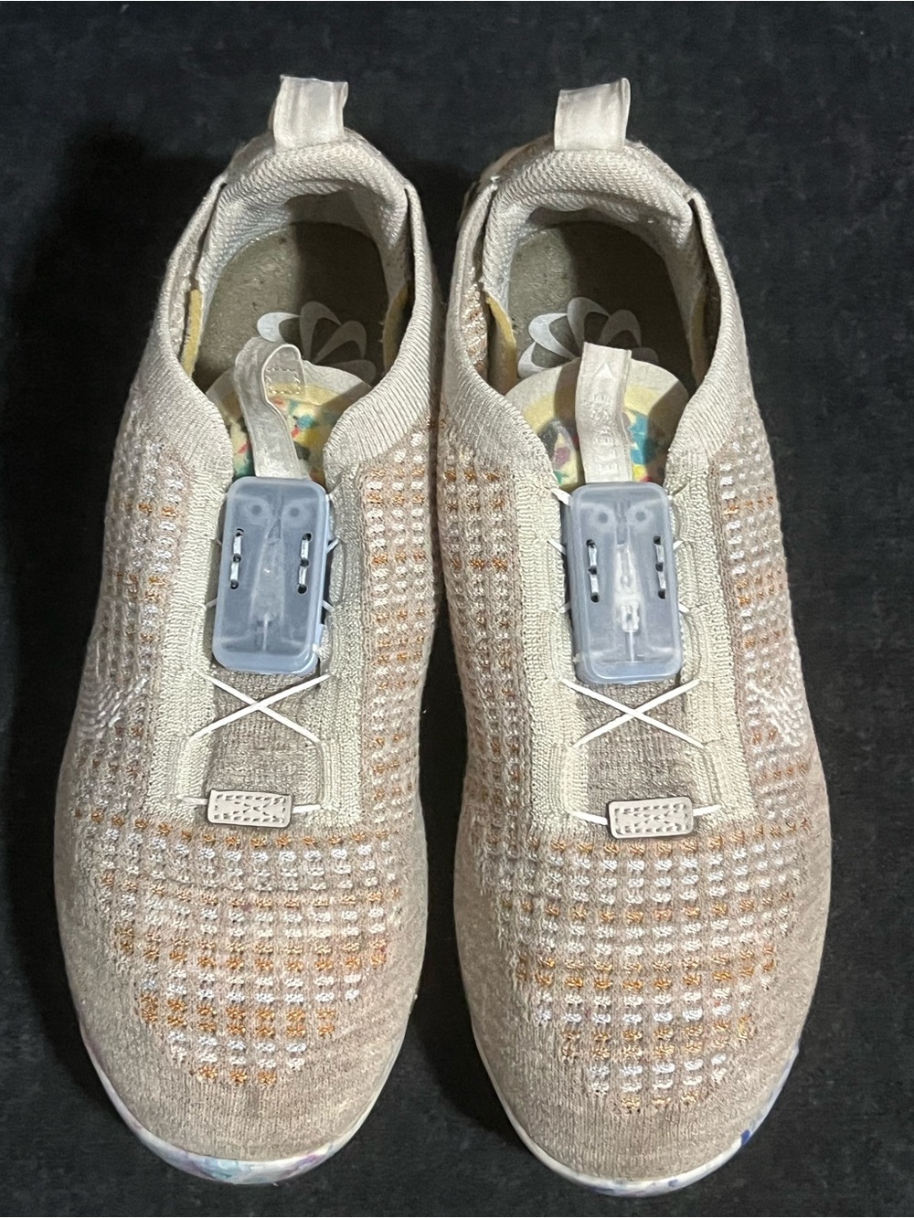 Nike Women's Beige Knit Slip-On Sneakers with Gray Toggle